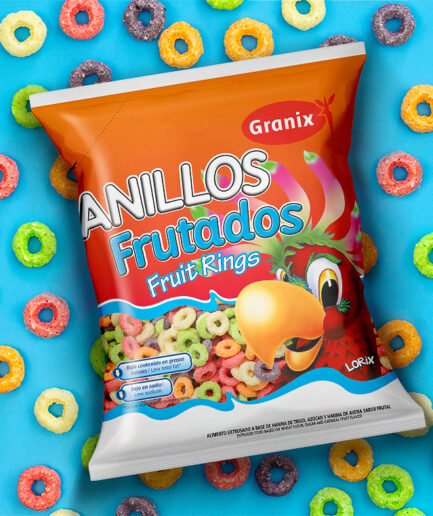 Aneis de cereal sabor frutas